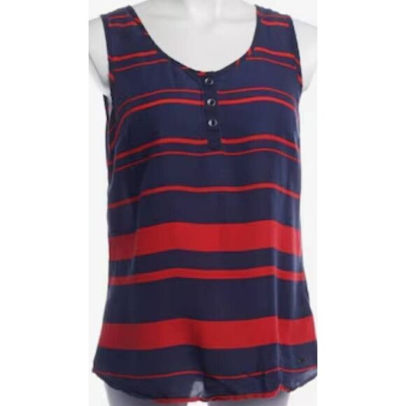 Tommy Hilfiger Navy/Red Slightly Sheer Striped Sleeveless Tank Top Sz L - Picture 1 of 6